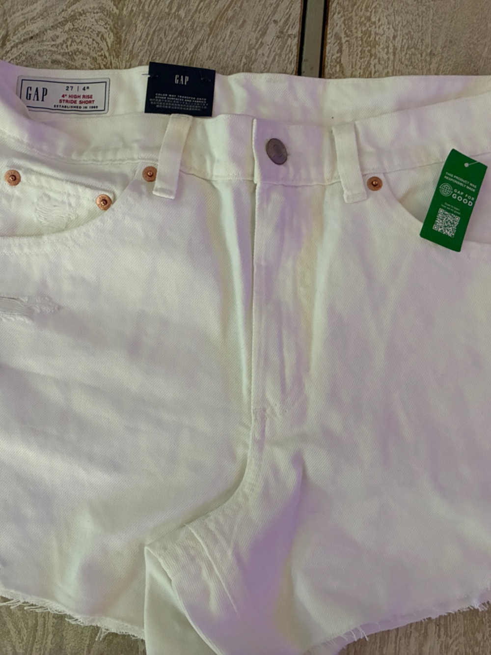 GAP White Distressed High-Rise Denim Shorts